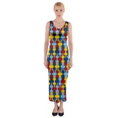 Fuzzle Red Blue Yellow Colorful Fitted Maxi Dress