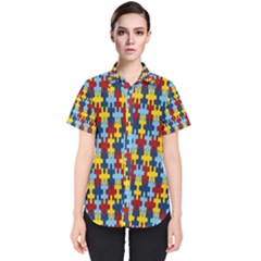Fuzzle Red Blue Yellow Colorful Women s Short Sleeve Shirt