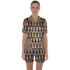 Fuzzle Red Blue Yellow Colorful Satin Short Sleeve Pyjamas Set