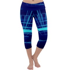 Grid Structure Blue Line Capri Yoga Leggings by Mariart