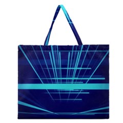 Grid Structure Blue Line Zipper Large Tote Bag