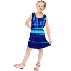 Grid Structure Blue Line Kids  Tunic Dress