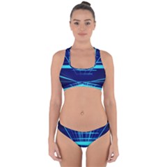 Grid Structure Blue Line Cross Back Hipster Bikini Set