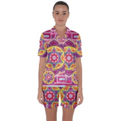 Kali Yantra Inverted Rainbow Satin Short Sleeve Pyjamas Set