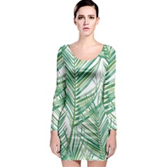 Jungle Fever Green Leaves Long Sleeve Bodycon Dress