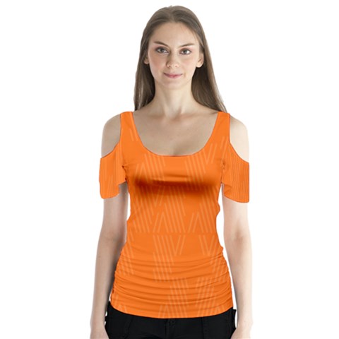 Line Orange Butterfly Sleeve Cutout Tee  by Mariart