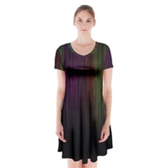 Line Rain Rainbow Light Stripes Lines Flow Short Sleeve V-neck Flare Dress by Mariart