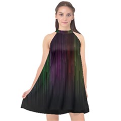Line Rain Rainbow Light Stripes Lines Flow Halter Neckline Chiffon Dress 