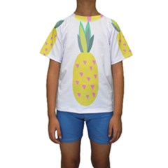 Pineapple Fruite Yellow Triangle Pink Kids  Short Sleeve Swimwear