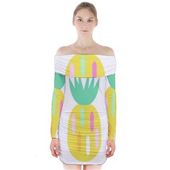 Pineapple Fruite Yellow Triangle Pink White Long Sleeve Off Shoulder Dress by Mariart