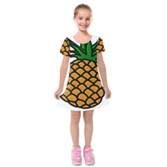 Pineapple Fruite Yellow Green Orange Kids  Short Sleeve Velvet Dress