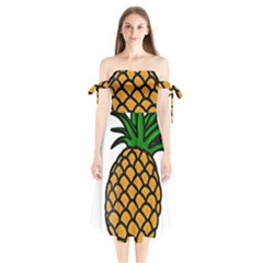 Pineapple Fruite Yellow Green Orange Shoulder Tie Bardot Midi Dress by Mariart