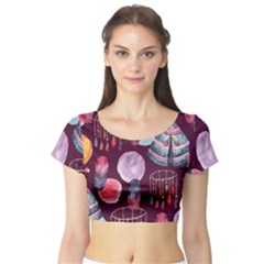 Boho Tribal Watercolor Pattern  Short Sleeve Crop Top