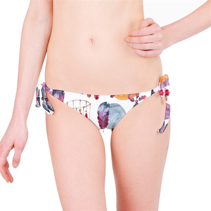 Boho Tribal Watercolor White Pattern Bikini Bottom