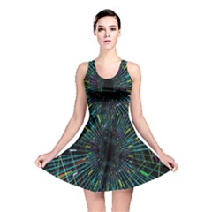 Colorful Geometric Electrical Line Block Grid Zooming Movement Reversible Skater Dress by Mariart