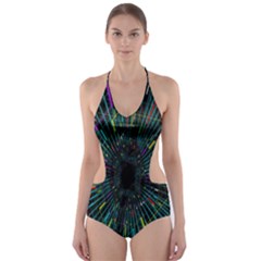 Colorful Geometric Electrical Line Block Grid Zooming Movement Cut-out One Piece Swimsuit by Mariart