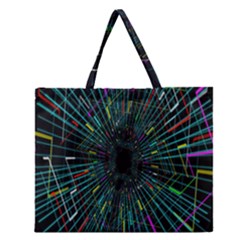 Colorful Geometric Electrical Line Block Grid Zooming Movement Zipper Large Tote Bag by Mariart