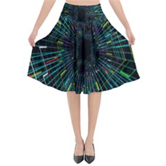 Colorful Geometric Electrical Line Block Grid Zooming Movement Flared Midi Skirt by Mariart