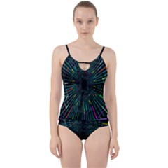 Colorful Geometric Electrical Line Block Grid Zooming Movement Cut Out Top Tankini Set
