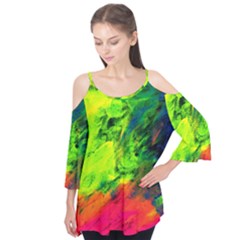 Neon Rainbow Green Pink Blue Red Painting Flutter Tees