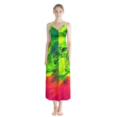 Neon Rainbow Green Pink Blue Red Painting Button Up Chiffon Maxi Dress by Mariart