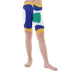 Rainbow Pink Yellow Bluw Green Rainbow Kids  Mid Length Swim Shorts