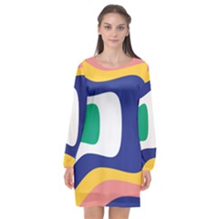 Rainbow Pink Yellow Bluw Green Rainbow Long Sleeve Chiffon Shift Dress 