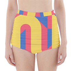 Rainbow Sign Yellow Red Blue Retro High-waisted Bikini Bottoms by Mariart