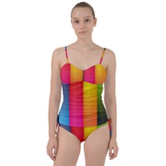 Rainbow Stripes Vertical Lines Colorful Blue Pink Orange Green Sweetheart Tankini Set