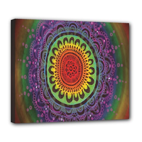Rainbow Mandala Circle Deluxe Canvas 24  X 20  