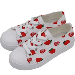 Red Fruit Strawberry Pattern Kids  Low Top Canvas Sneakers by Mariart