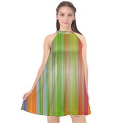 Rainbow Stripes Vertical Colorful Bright Halter Neckline Chiffon Dress  by Mariart