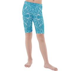 Repeatable Patterns Shutterstock Blue Leaf Heart Love Kids  Mid Length Swim Shorts