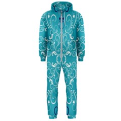 Repeatable Patterns Shutterstock Blue Leaf Heart Love Hooded Jumpsuit (men) 