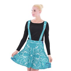 Repeatable Patterns Shutterstock Blue Leaf Heart Love Suspender Skater Skirt