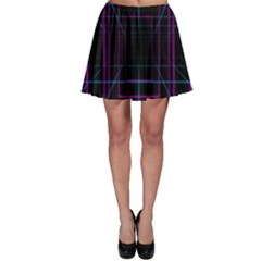 Retro Neon Grid Squares And Circle Pop Loop Motion Background Plaid Purple Skater Skirt