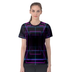 Retro Neon Grid Squares And Circle Pop Loop Motion Background Plaid Purple Women s Sport Mesh Tee