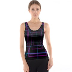 Retro Neon Grid Squares And Circle Pop Loop Motion Background Plaid Purple Tank Top by Mariart