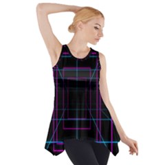 Retro Neon Grid Squares And Circle Pop Loop Motion Background Plaid Purple Side Drop Tank Tunic by Mariart