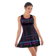 Retro Neon Grid Squares And Circle Pop Loop Motion Background Plaid Purple Cotton Racerback Dress by Mariart