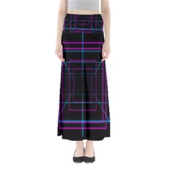 Retro Neon Grid Squares And Circle Pop Loop Motion Background Plaid Purple Full Length Maxi Skirt by Mariart