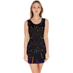 Seamless 3d Animation Digital Futuristic Tunnel Path Color Changing Geometric Electrical Line Zoomin Bodycon Dress by Mariart