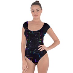 Seamless 3d Animation Digital Futuristic Tunnel Path Color Changing Geometric Electrical Line Zoomin Short Sleeve Leotard  by Mariart