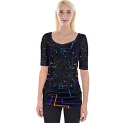 Seamless 3d Animation Digital Futuristic Tunnel Path Color Changing Geometric Electrical Line Zoomin Wide Neckline Tee