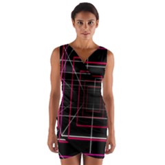 Retro Neon Grid Squares And Circle Pop Loop Motion Background Plaid Wrap Front Bodycon Dress