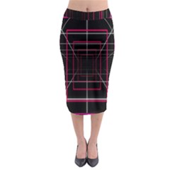 Retro Neon Grid Squares And Circle Pop Loop Motion Background Plaid Midi Pencil Skirt by Mariart