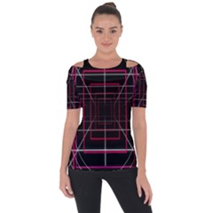 Retro Neon Grid Squares And Circle Pop Loop Motion Background Plaid Short Sleeve Top