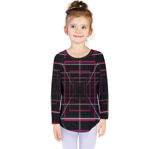 Retro Neon Grid Squares And Circle Pop Loop Motion Background Plaid Kids  Long Sleeve Tee by Mariart