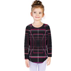 Retro Neon Grid Squares And Circle Pop Loop Motion Background Plaid Kids  Long Sleeve Tee