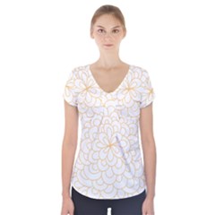 Rosette Flower Floral Short Sleeve Front Detail Top